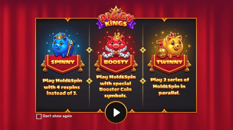 Piggy Kings - Pangunahing screen na nagtatampok ng tatlong piggy at reels