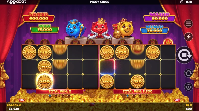 Piggy Kings - Settings menu at betting range
